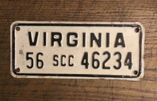 1956 Virginia Motorcycle Sized License Plate Scc 46234 Plate