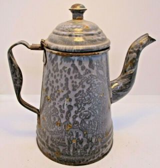 Graniteware Enamel Tea Kettle Teapot Coffee Pot Goose Neck Vintage