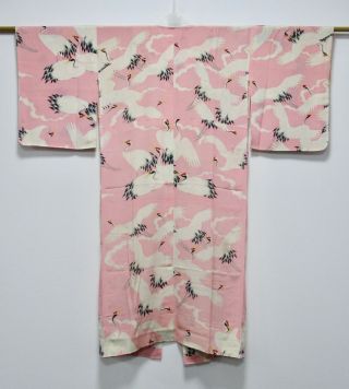 Japanese Kimono Silk Antique Juban / Crane / Rare Color / Silk Fabric /307