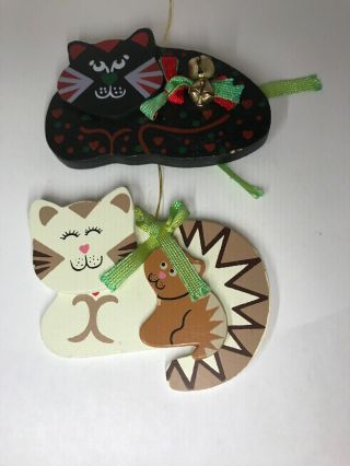 (2) 1986 Kurt Adler Cats Wooden Christmas Ornament