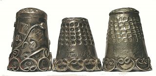 Three (3) Vintage Sterling Silver Thimbles From Mexico - All Different
