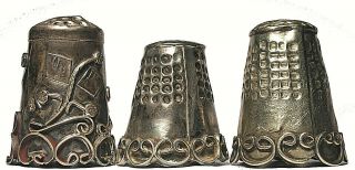 Three (3) Vintage Sterling Silver Thimbles from Mexico - All Different 2