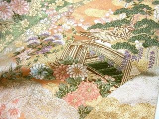 Japanese Kimono Obi Fabric Panel 39 " _silk,  Gold,  Flower,  Wave,  Un - Mon,  O188 - C