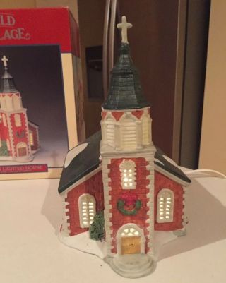 Lemax 1992 Old World Village Red Brick Church Porcelain House 25044 - More 3