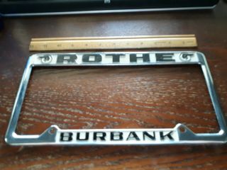 Vintage Pontiac Car Auto Dealer License Plate Chrome Metal Frame Rothe Burbank