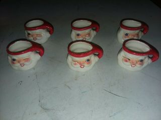 6 1960 Vintage Winking Santa Claus Miniature Mug Christmas Porcelain Hh Japan