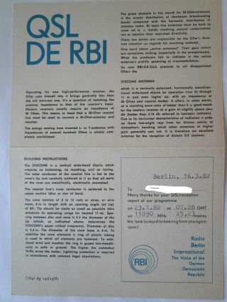 Qsl Card From Radio Berlin International 1982