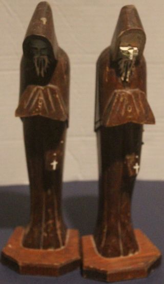 Pair READING MONKS BOOKENDS Hooded Robes Hand Carved Wood 2