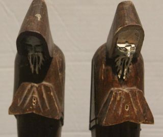 Pair READING MONKS BOOKENDS Hooded Robes Hand Carved Wood 3