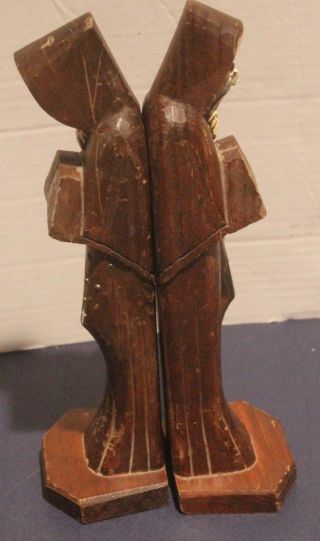 Pair READING MONKS BOOKENDS Hooded Robes Hand Carved Wood 4