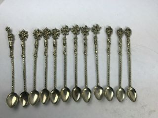 Set Of 12 Vintage Brass 8 " Iced Tea Spoons Italy