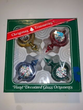 Vintage Christmas Trimmeries Glass Ornaments Hand Decorated 1988 - 1990