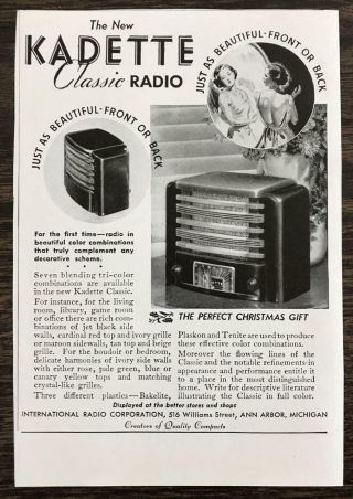 1936 Kadette Classic Radio Print Ad The Perfect Christmas Gift