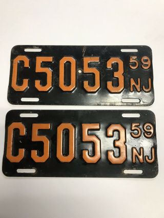 Pair Vintage 1959 Jersey Motorcycle License Plates