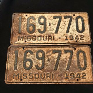 1942 Missouri License Plates 169 - 770 Pair Vintage Man Cave