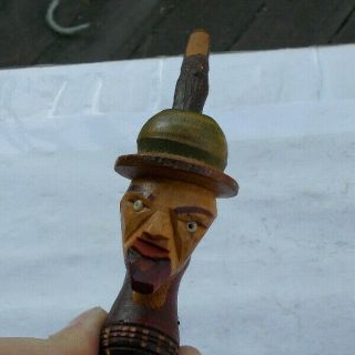 Vintage Carved Wood Figural Mans Face Top Hat Estate Pipe Cigar Holder Alligator 2