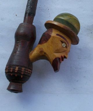 Vintage Carved Wood Figural Mans Face Top Hat Estate Pipe Cigar Holder Alligator 3
