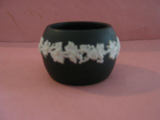 Wedgewood Black Pottery Open Salt With Applied Leaves,  C 1940,