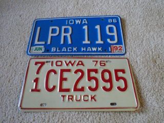 2 Different Iowa Vintage License Plates.  Look