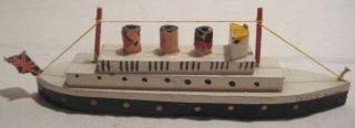 Antique Wood Folk Art Toy Christmas Putz Ship 5 1/4 " Liner Queen Mary Japan 1938