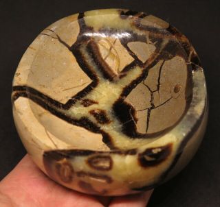 113mm 1lb 3.  7oz Septarian Fossil Dragon Stone Crystal Carving Art Heart Plate