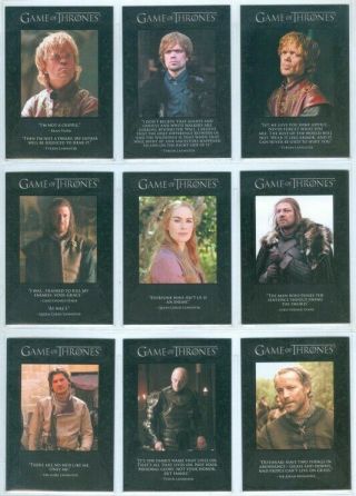 " Complete Quotable Set Q1 - Q9 " Game Of Thrones Season 1 Ned Stark Tyrion Tywin