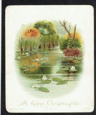 R Tuck C Noakes Artist Signed Victorian Christmas Card River Water Lilies