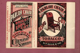 Rare Very Old Cigarette Tobacco Label Hess & Co Rochester N.  Y.  Parlor Chair 027