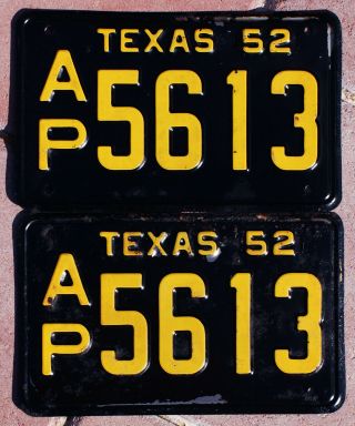 1952 Texas License Plates Ap5613 - - - Nos Pair