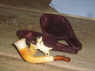 Meerchaum Pipe,  With Small Dog On Stem