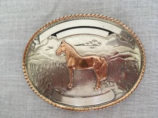 Vintage Comstock Silversmiths German Silver Belt Buckle With Horse Not engraved 2