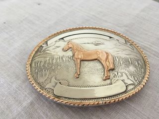 Vintage Comstock Silversmiths German Silver Belt Buckle With Horse Not engraved 3