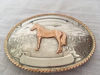 Vintage Comstock Silversmiths German Silver Belt Buckle With Horse Not engraved 7