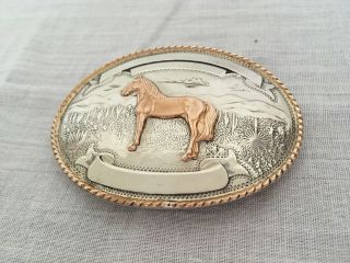 Vintage Comstock Silversmiths German Silver Belt Buckle With Horse Not engraved 8