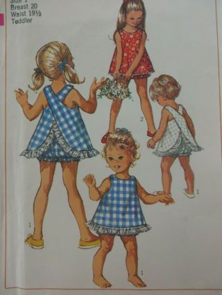 Vtg 60 ' s Simplicity CRISS - CROSS STRAPS TOP BLOOMERS Sewing Pattern Toddler Girl 3