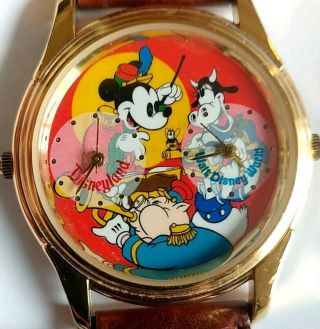 Disney World & Disneyland Two Time Zones In One Mickey Mouse Watch With 2 Clocks
