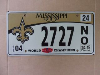 Mississippi Nfl World Champions Orleans Saints License Plate 2727