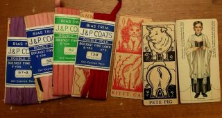 Vintage J & P Coates Advertising Cards Paper Doll Bias Trim Spool Animals 1930 