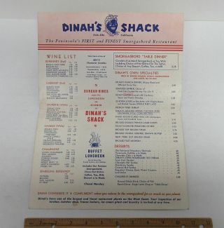 Vintage Advertising (10x14) Menu Dinah 