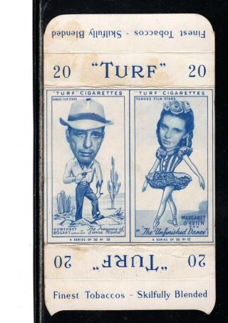 1949 Humphrey Bogart Turf Tobacco Card,  Rare Uncut Pair With Margaret O 