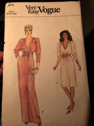 8711 Easy Vogue Sewing Pattern Draped Gown/dress Size 8 10 12 Vintage Complete
