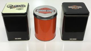 3 Harley Davidson Motor Cycles Collectible Metal Storage Tins 3