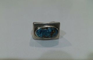 Navajo Turquoise Cabochon Ring Size 8 Sterling Silver 19 Grams