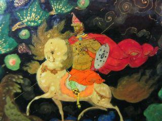Vintage Small Hand Painted Russian Lacquer Box Man W/ Lance On Horse Signed