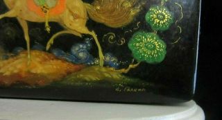 Vintage Small Hand Painted Russian Lacquer Box Man w/ Lance on Horse Signed 4