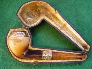 Antique Friedrick Edwards & Co Meerschaum Pipe With Gold Tone Embelishment