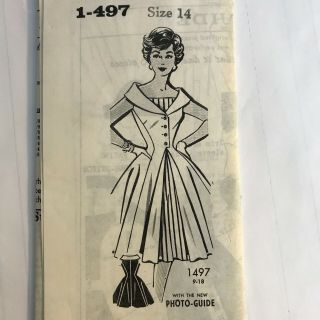 Vintage Mail Order Pattern 1 - 497 Dress Size 14 Bust 34 With Photo Guide