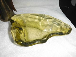 Vintage Art Deco Solid Clear Ashtray Trinket Tray Dish Bowl Yellow Blown Glass