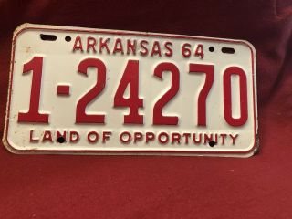 1964 Arkansas Pulaski County License Plate Tag 1 - 24270 North Little Rock City