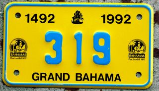 Bahamas 1492 - 1992 First Landfall Motorcycle Or Other License Plate Grand Bahama